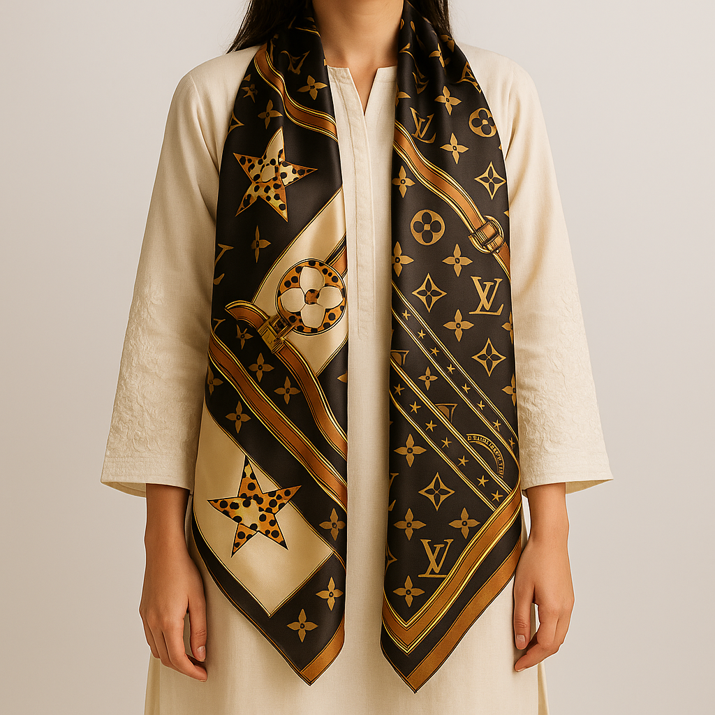 Heelory luxury Brown Silk Scarf – HL3
