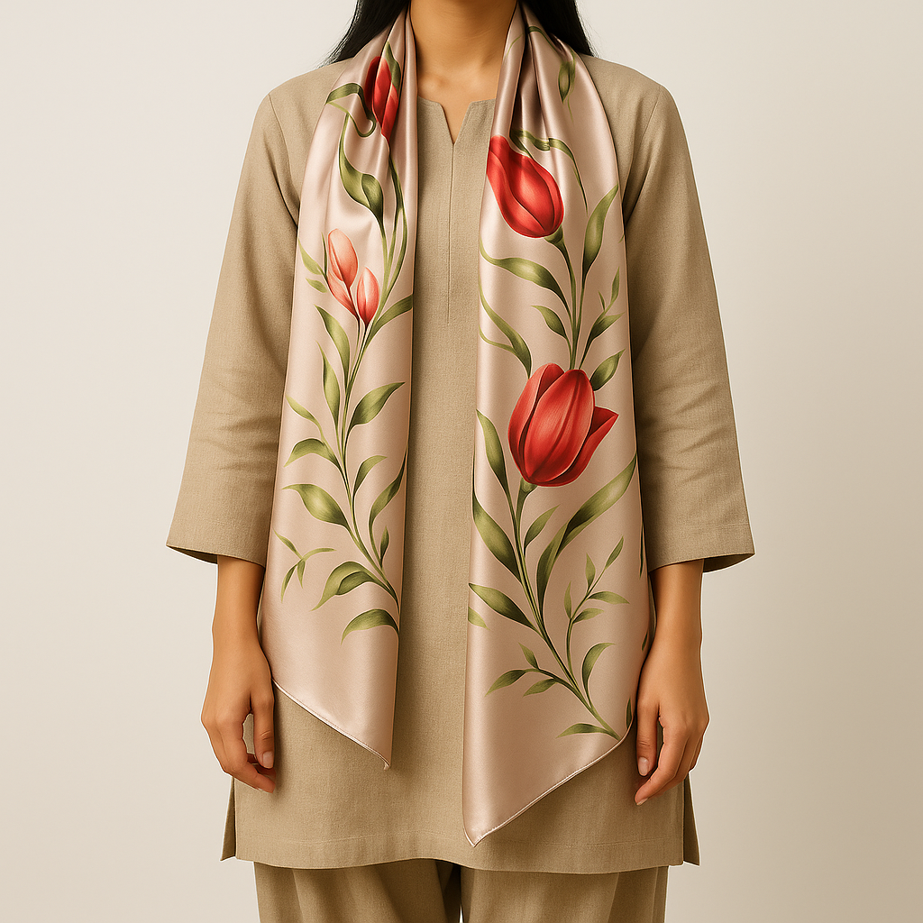 Heelory Pink Floral Silk Scarf – HL1