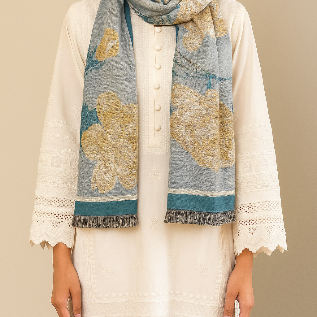 Heelory Sky Blue Premium Cotton Scarf - HL8