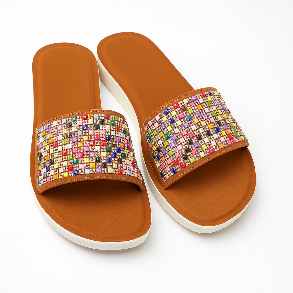 Heelory Brown Multicolor Sandals HL1 – Casual Everyday Flats