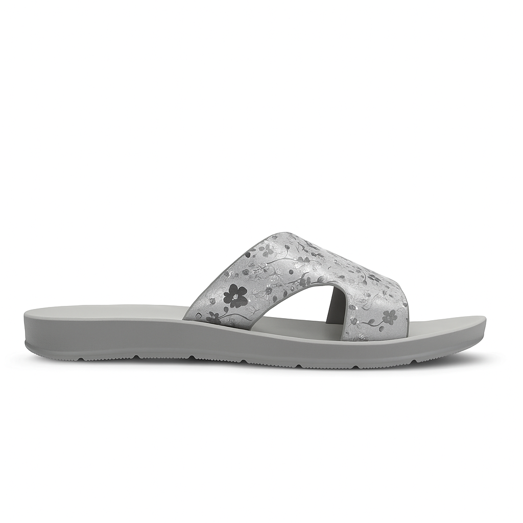 Heelory Gray Floral Slippers HL9 – Comfort Flats