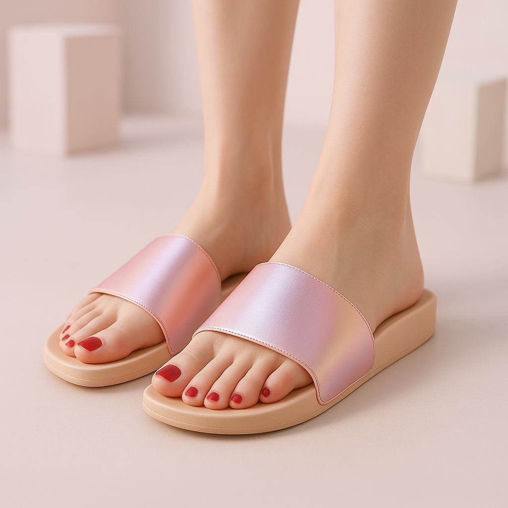 Heelory Pink Metallic Shine Slippers HL11